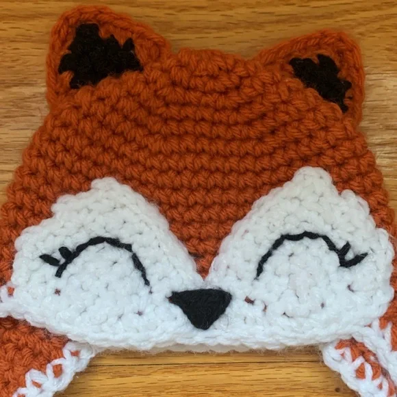 Baby Fox Crocheted Hat Handmade Infant Cap Costume Ears Crochet Craft Newborn - Picture 3 of 11